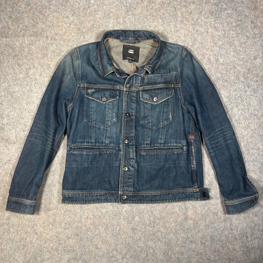 G-Star Raw Denim Jacket Mens XL Blue Indigo Trucker Workwear Utility Streetwear
